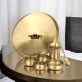 Pure Brass Thali set Curved Matte Finish 7 pcs - CROCKERY WALA AND COMPANY