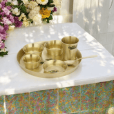 Pure Bronze Unique Matte Finish Thali Set 7 Pieces Durable Modern Design 80:20 - CROCKERY WALA AND COMPANY