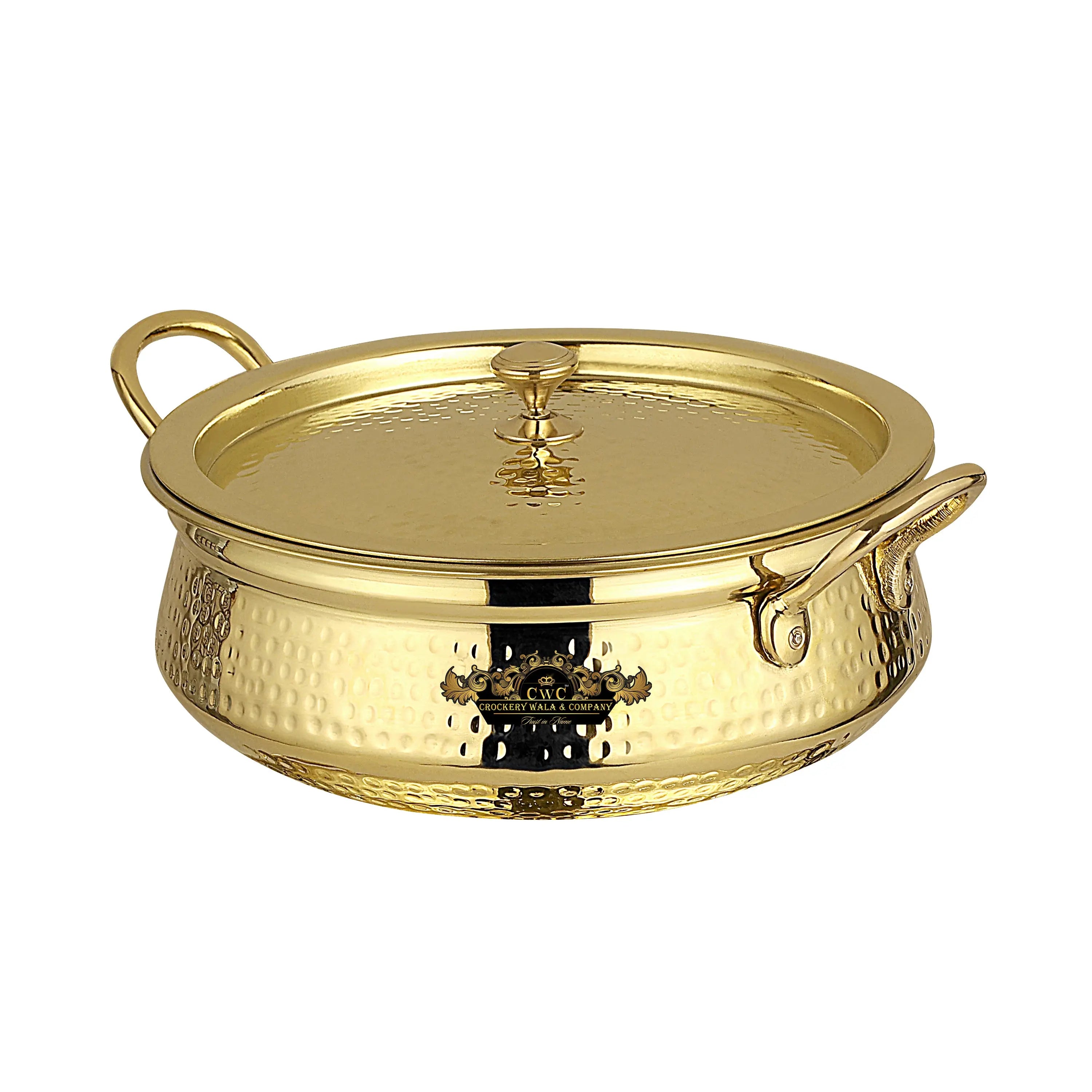 Brass Kalai Lagaan Handi With Lid  Hammered Design Handi For Cooking & Serving light weight Crockery Wala And Company