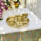 Pure Bronze Unique Matte Finish Thali Set 7 Pieces Durable Modern Design CROCKERY WALA AND COMPANY