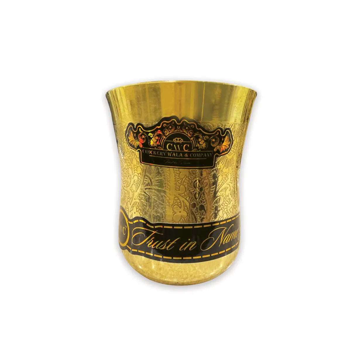 Brass Glass Tumbler Curve Itching Design - CROCKERY WALA AND COMPANY
