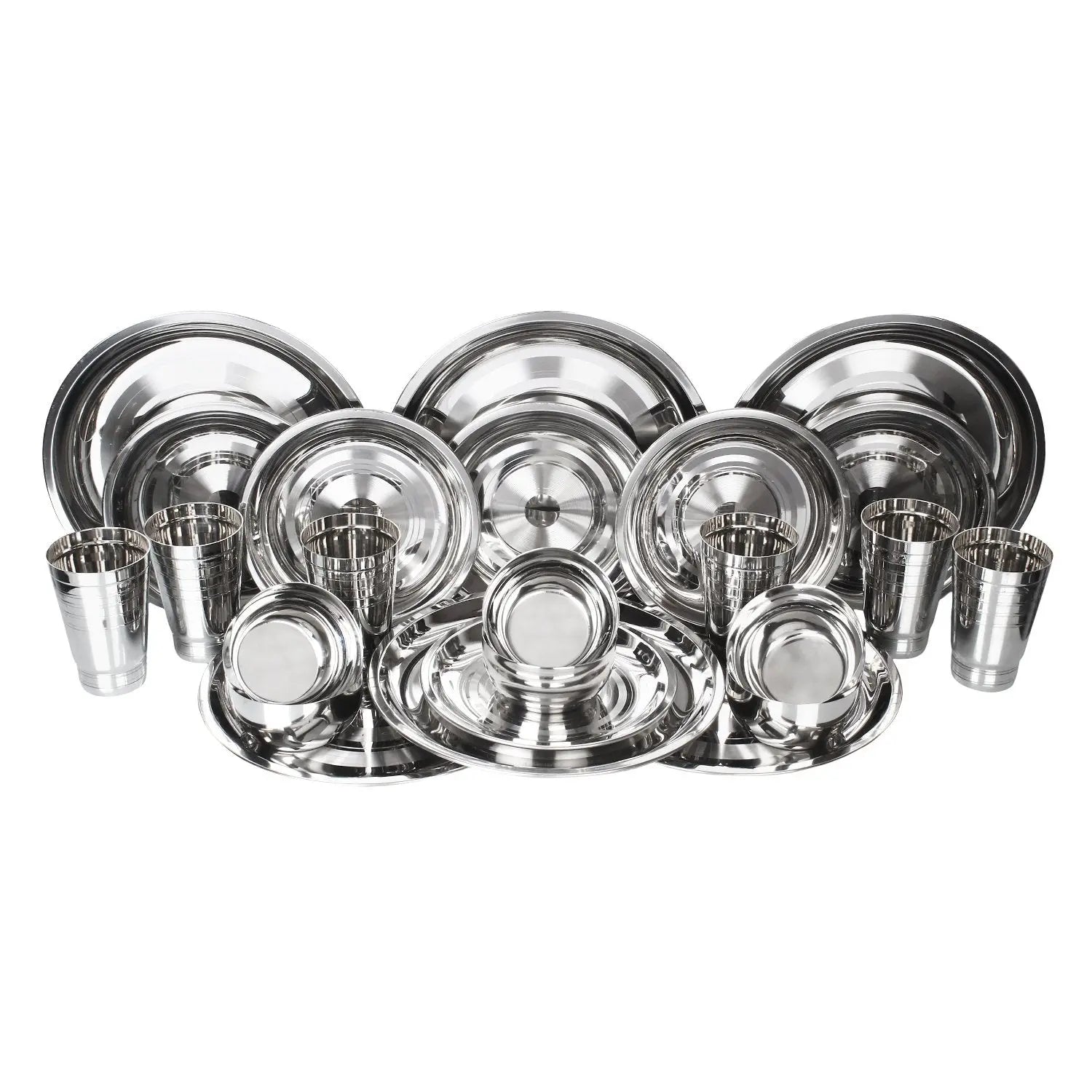 Crockery Wala And Company Stainless steel dinner set of 24 pcs( 6 Glasses, 6 Curry Bowl, 6 Quater Plate and 6 Full Plate) - Crockery Wala And Company