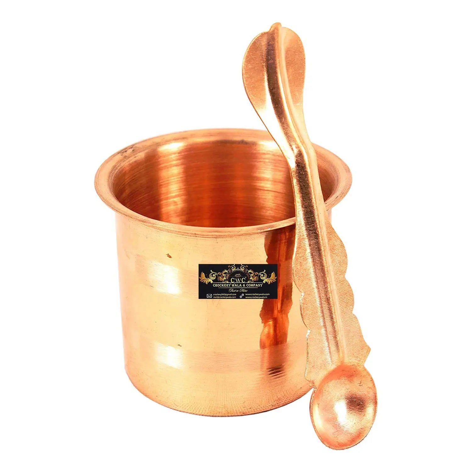Pure Copper Panch Patra Kalash with Achmani  Spoon for Poojan Purpose Home Temple - CROCKERY WALA AND COMPANY 