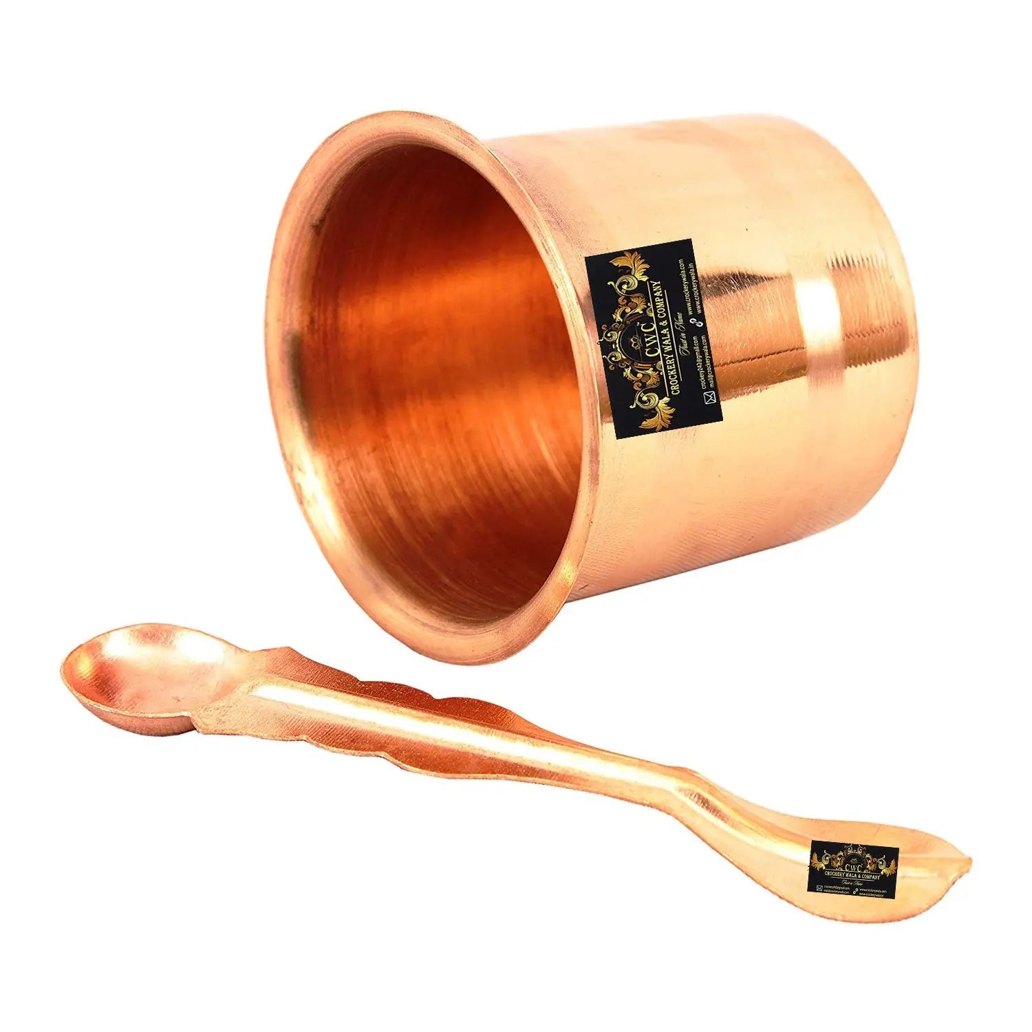 Pure Copper Panch Patra Kalash with Achmani  Spoon for Poojan Purpose Home Temple - CROCKERY WALA AND COMPANY 