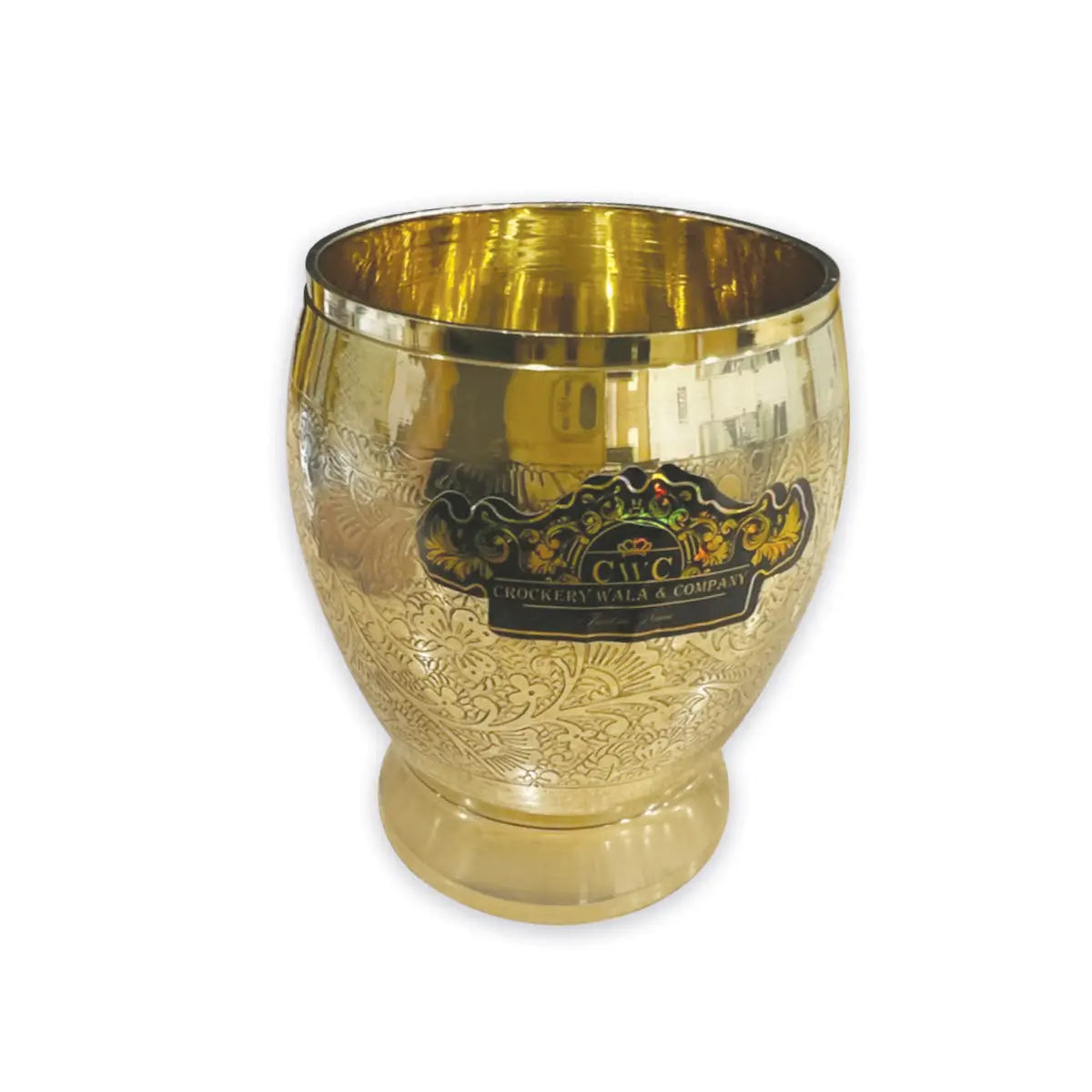 Pure Brass Embossed Round Shape Anda Glass Tumbler for Serving Drinking Home Décor - CROCKERY WALA AND COMPANY