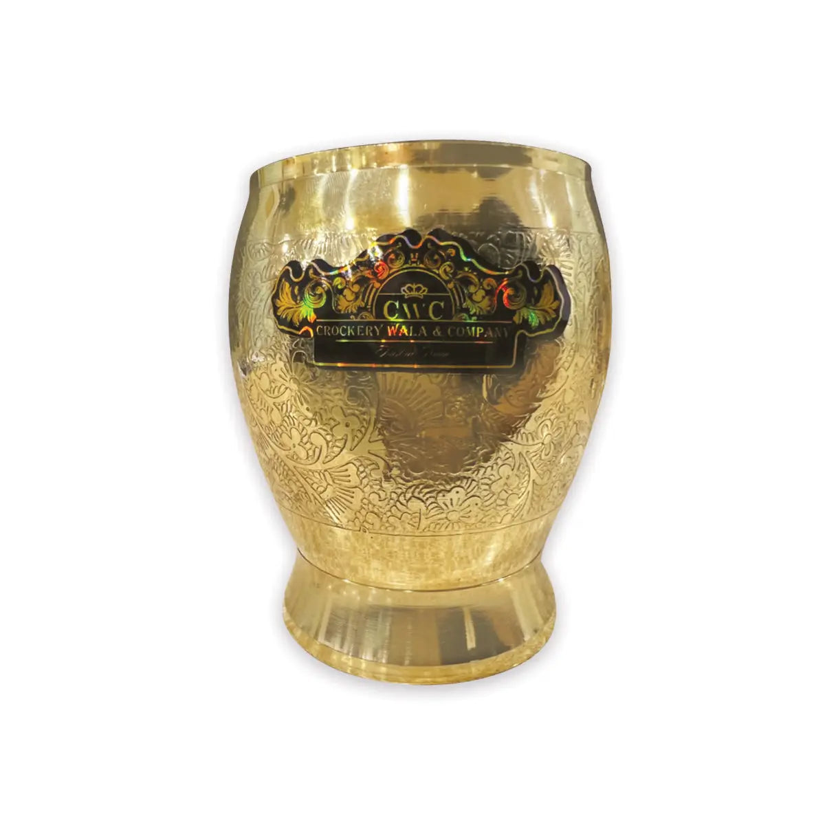 Pure Brass Embossed Round Shape Anda Glass Tumbler for Serving Drinking Home Décor - CROCKERY WALA AND COMPANY