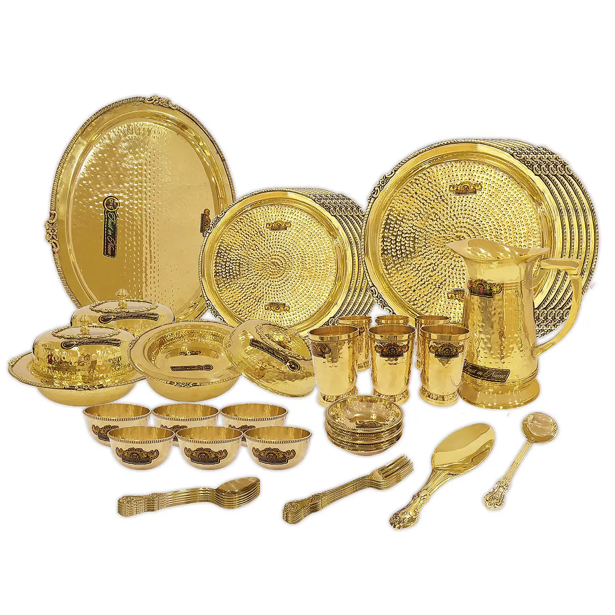 Brass Dinner Set Hammered Finish 66 pcs - CROCKERY WALA AND COMPANY
