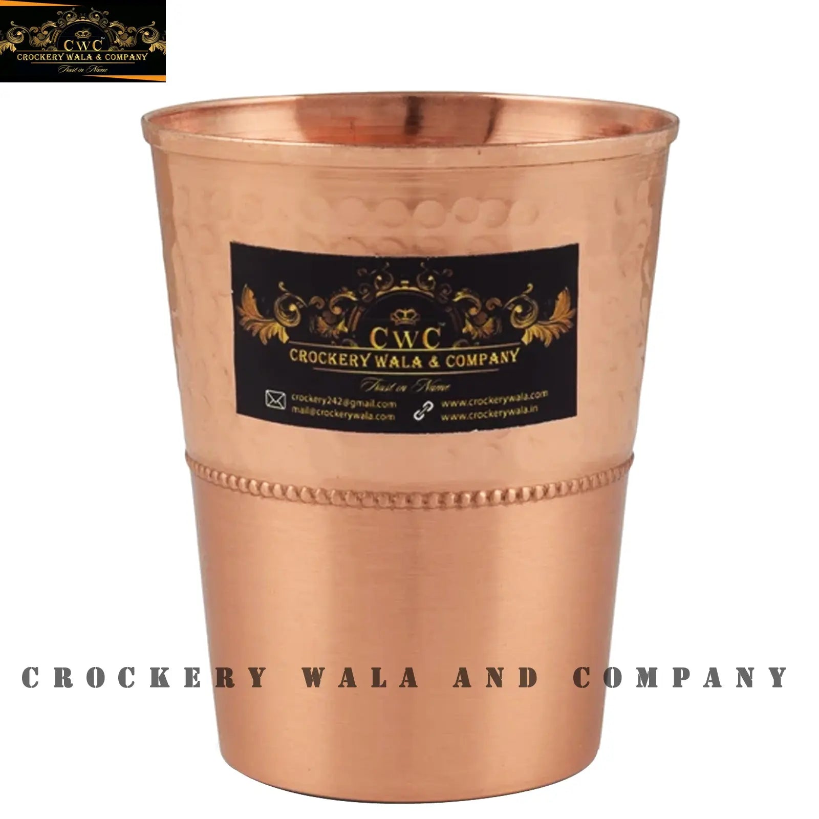 Pure Copper Glass Half Hammered Top Tapered - CROCKERY WALA AND COMPANY