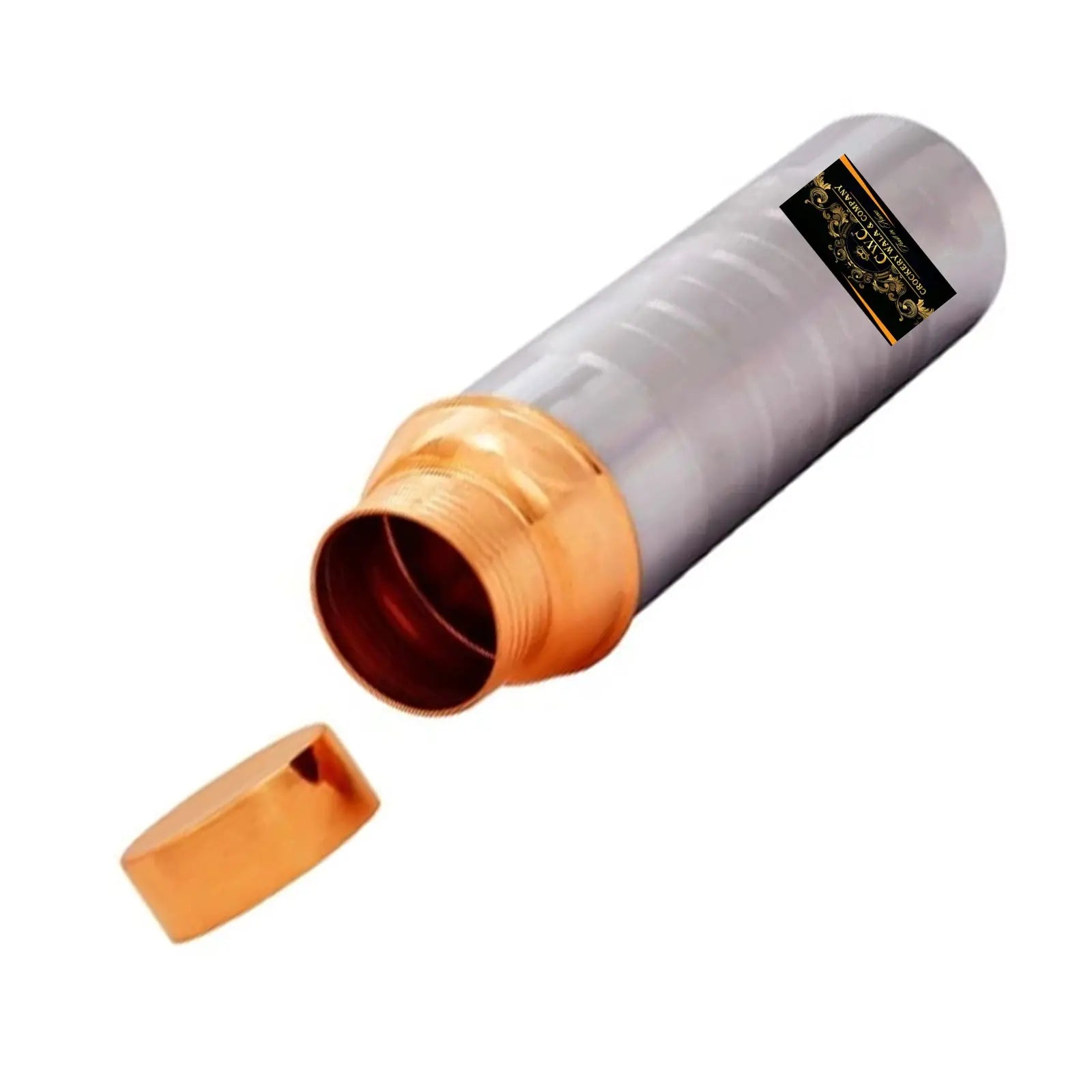 Copper Steel Water Bottle Double Wall Silver Touch Finish - CROCKERY WALA AND COMPANY