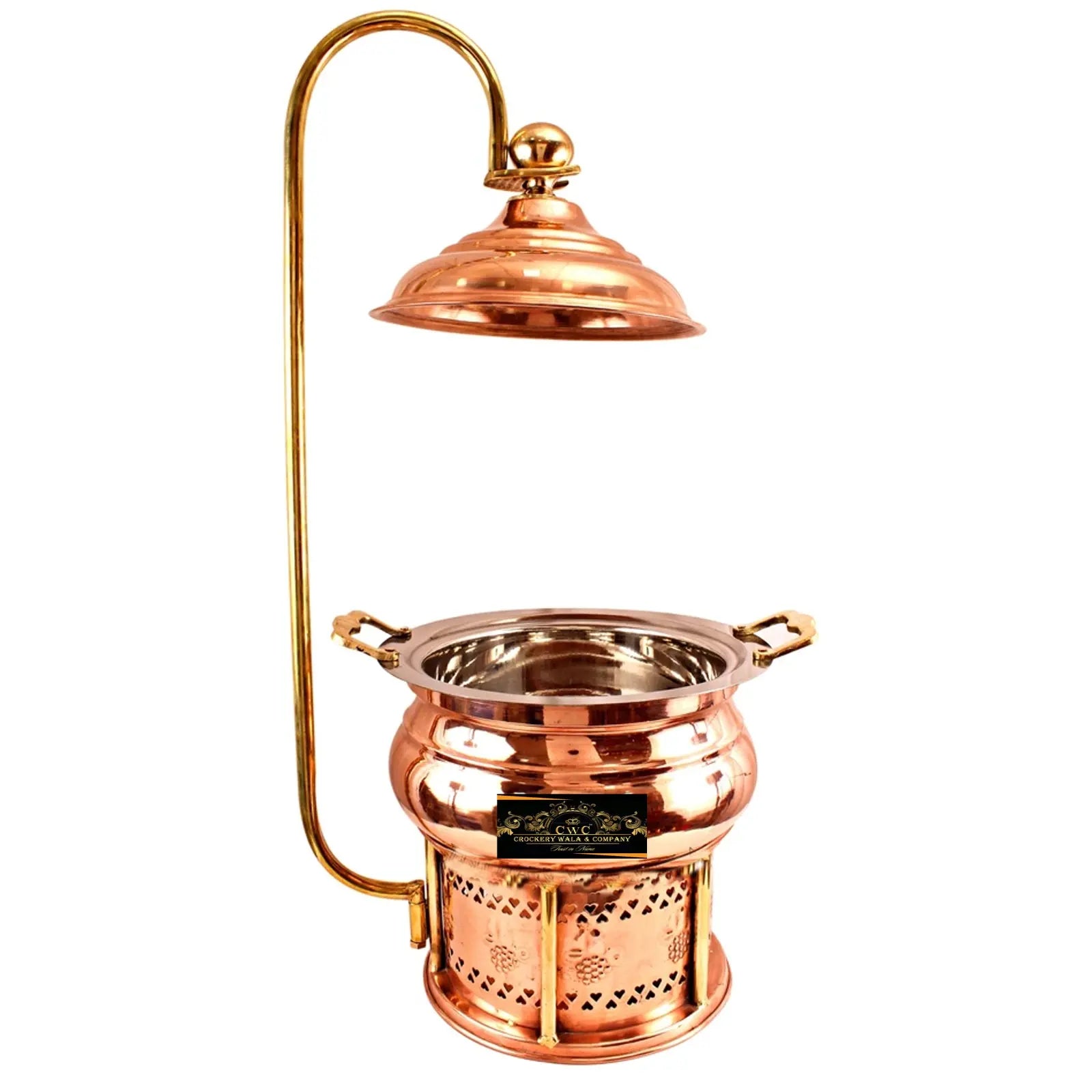 Crockery Wala And Company Copper Steel Chaffing Dish With Stand Plain Solid Design 4 Liters - CROCKERY WALA AND COMPANY 