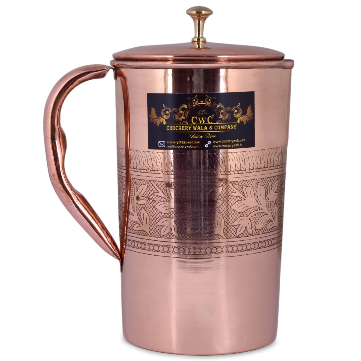 CROCKERY WALA AND COMPANY Embossed Pure Copper Jug , 1600 ml - Crockery Wala And Company