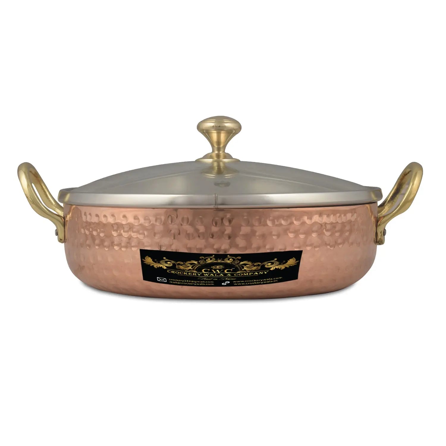 Copper kalai FryingPot With Glass Lid 