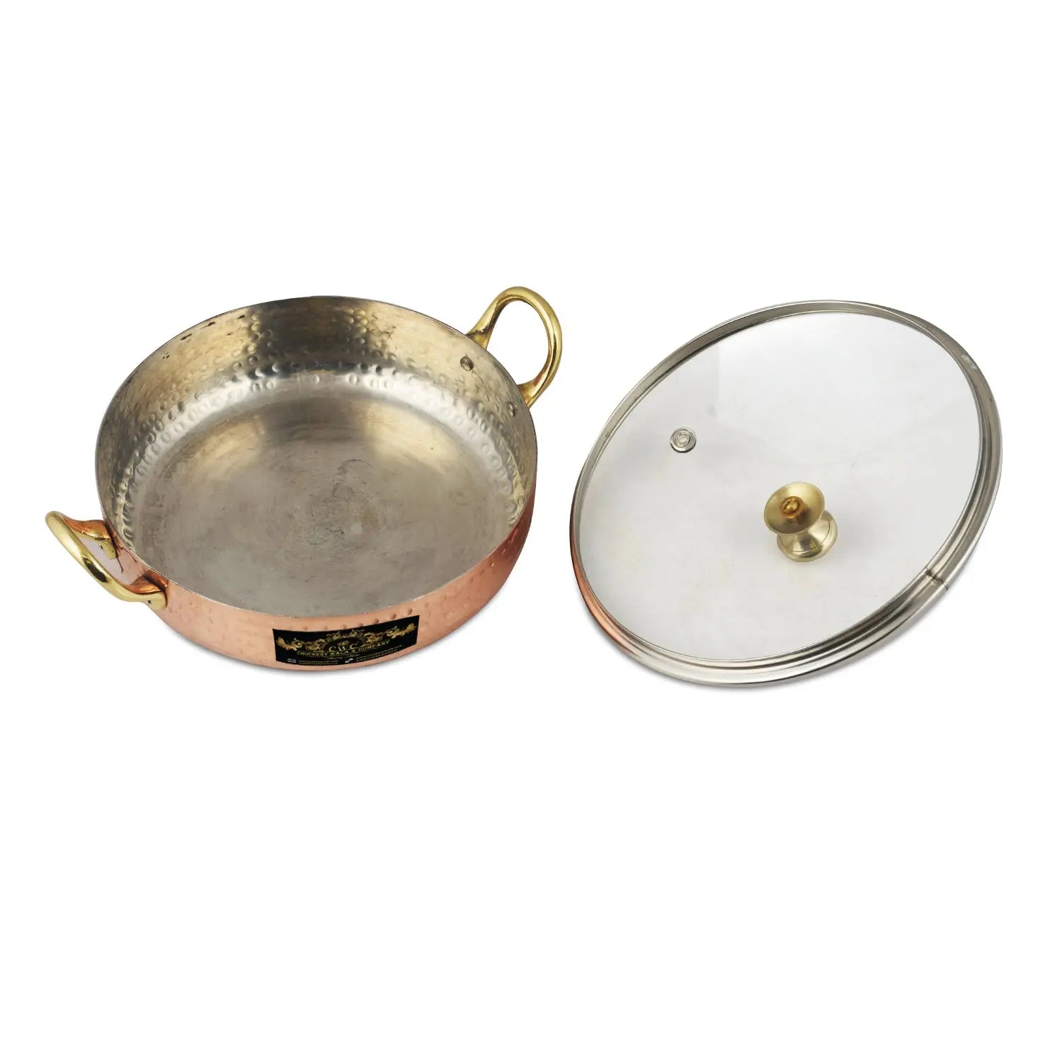 Copper Kalai Frying Pot With Brass Knob 250 ml