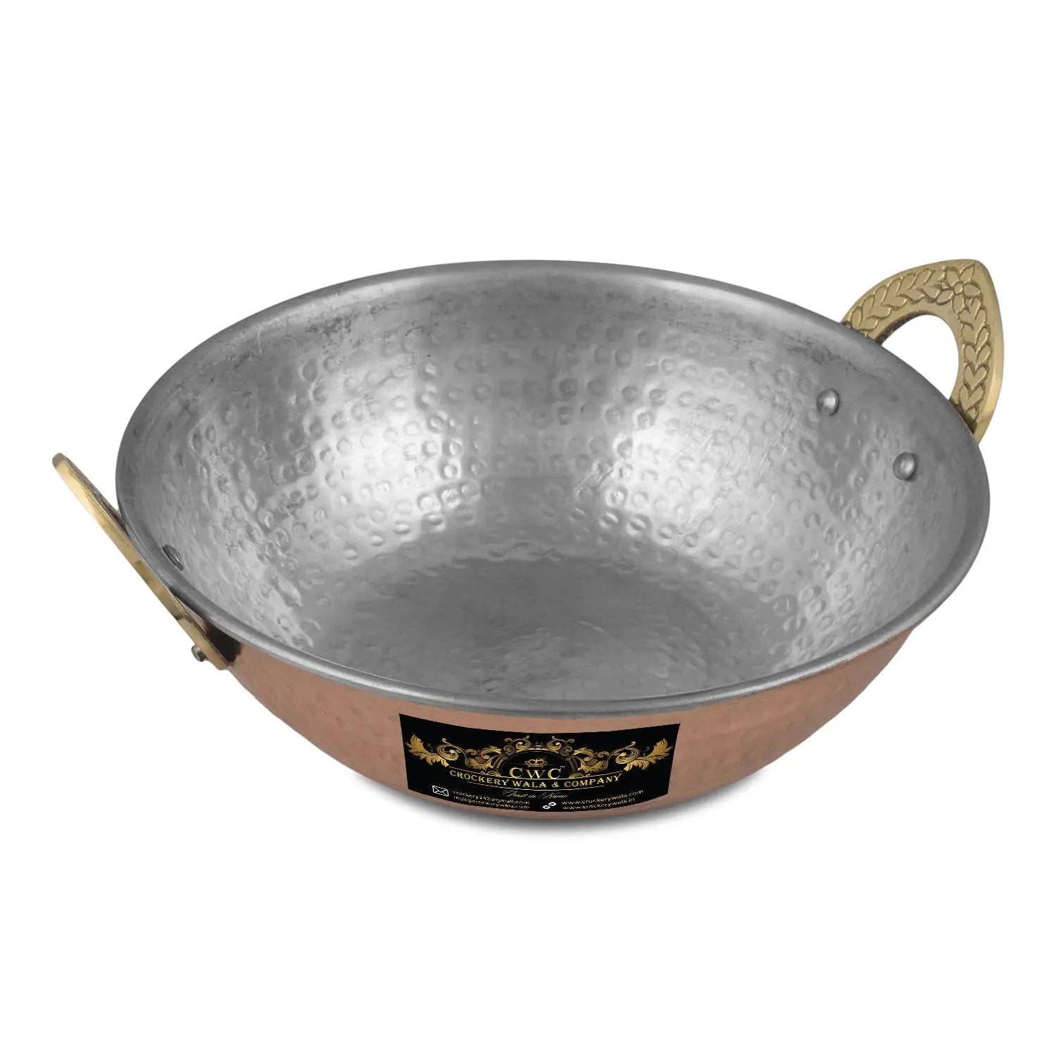 Pure Copper karhai with Brass Handles 6.5 inch