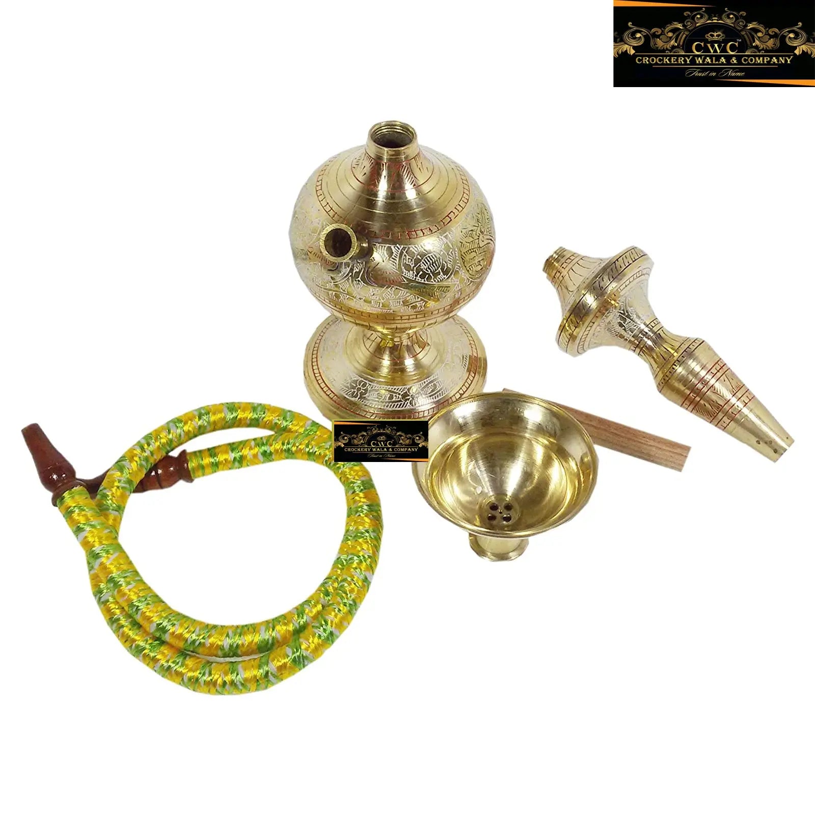 Crockery Wala And Company Pure Brass Hookah Brass Sheesha With Chilum and Pipe - CROCKERY WALA AND COMPANY