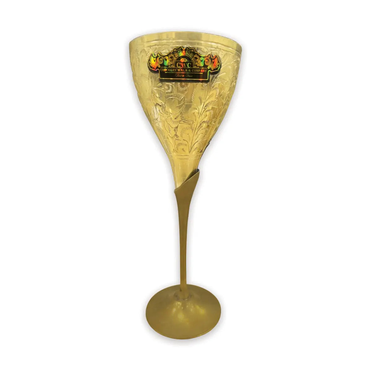 Pure Brass Embossed Goblet Champagne Wine Glass for Parties Drinks - CROCKERY WALA AND COMPANY