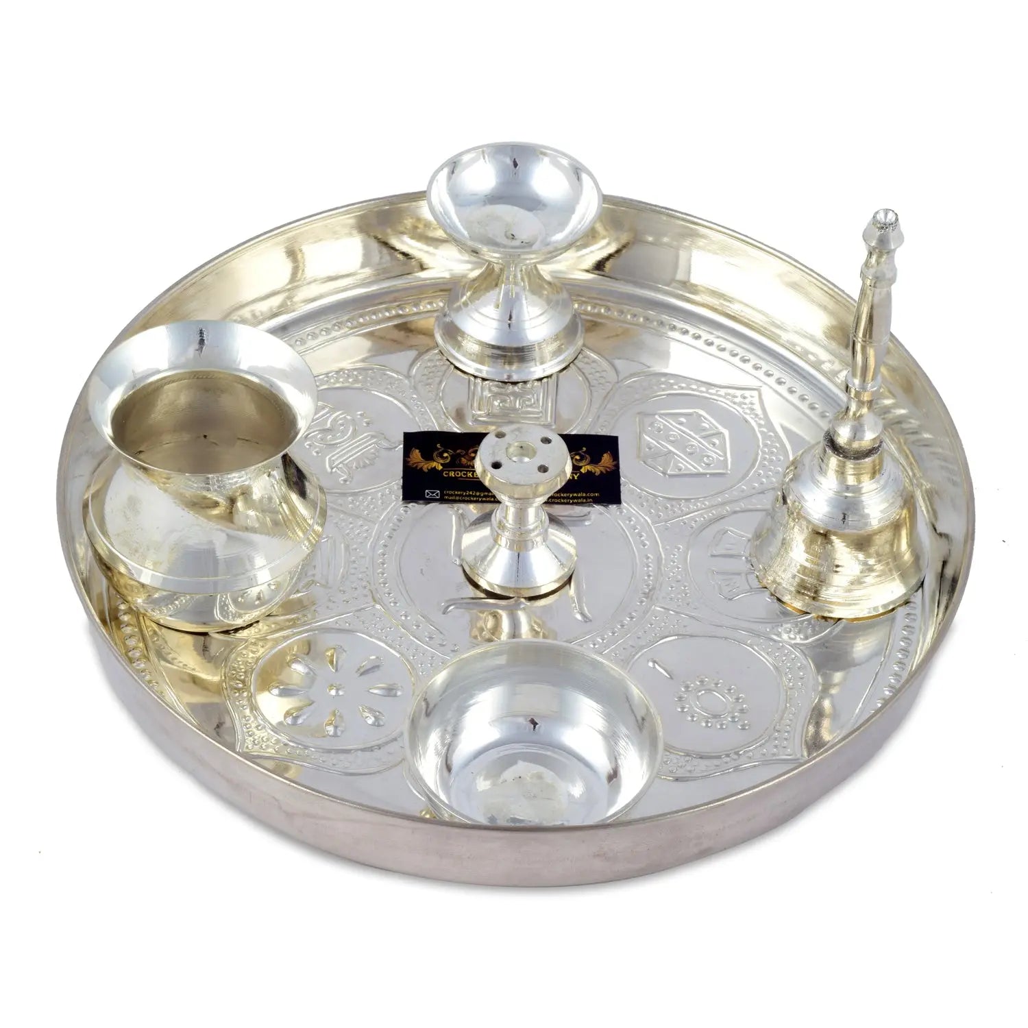 Asthmangal Brass Silver Thali Set for Pooja/Aarti and gifting for worshipping - CROCKERY WALA AND COMPANY
