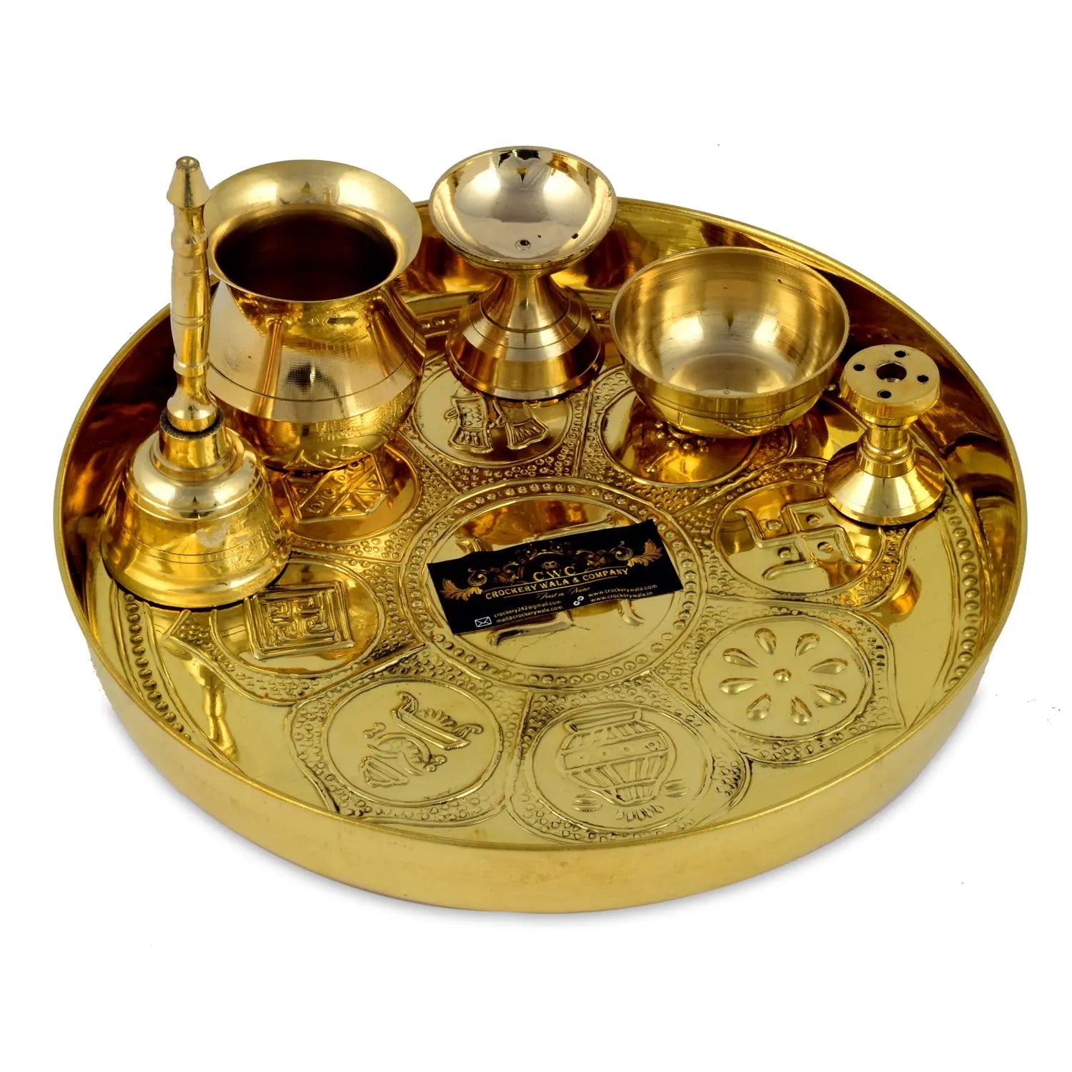 Asthmangal Brass Thali Set for Pooja/lakshmipooja/diwalipooja/gifting - CROCKERY WALA AND COMPANY