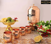 CROCKERY WALA AND COMPANY Jointless 16 Ltr Copper Water Dispenser and 4 Hammered Barrel Mugs - CROCKERY WALA AND COMPANY