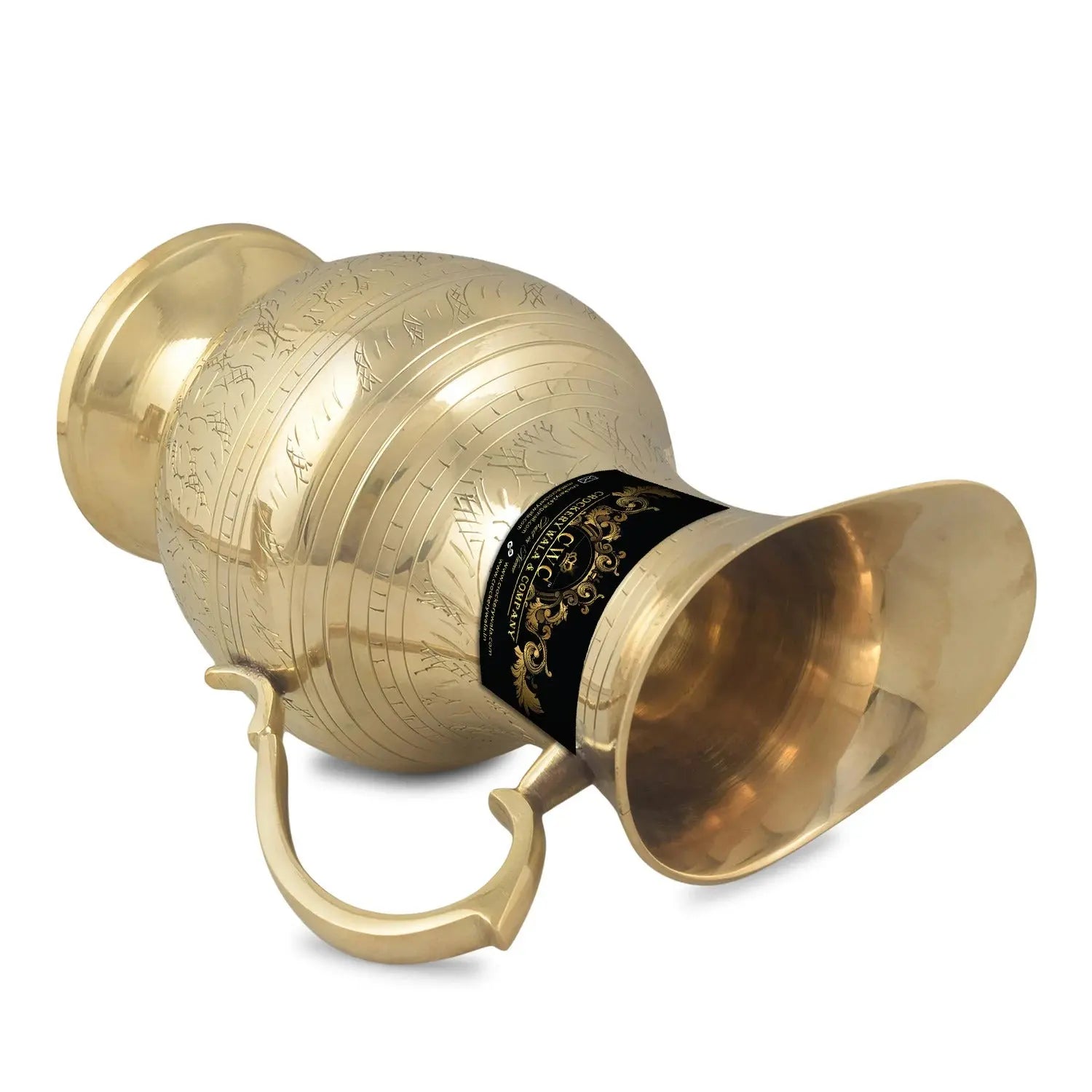 Pure Brass Embossed Design Mughlai Style Jug Pitcher Jar for Storing Serving Water 1050 ml - CROCKERY WALA AND COMPANY