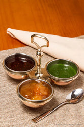 Crockery Wala & Company Copper Condiment Pickle Bowl Set With Handle, Tableware, 250 Ml Each, Pack Of 3 - CROCKERY WALA AND COMPANY
