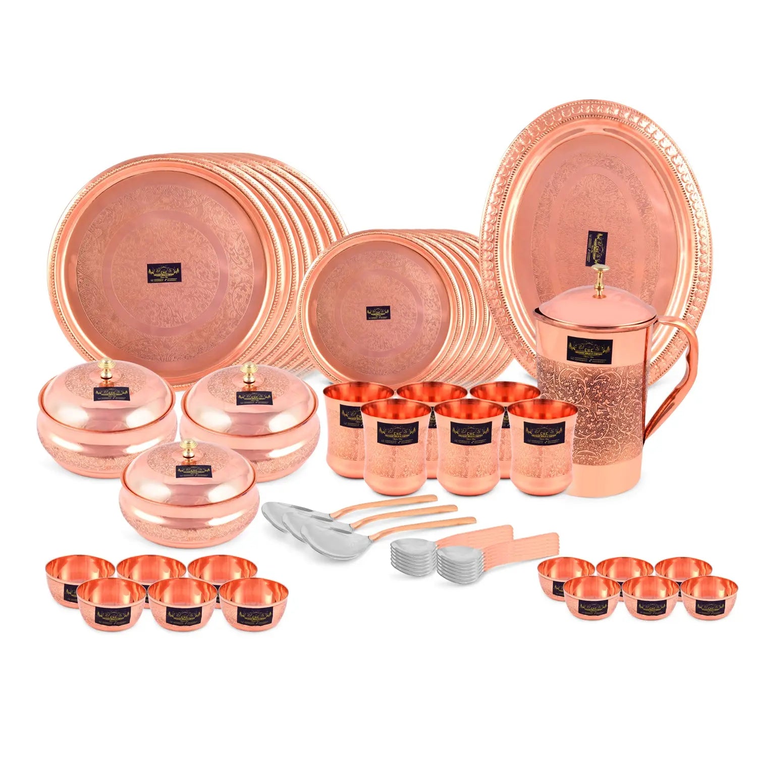 Pure Copper Dinner Set - 63pcs - CROCKERY WALA AND COMPANY