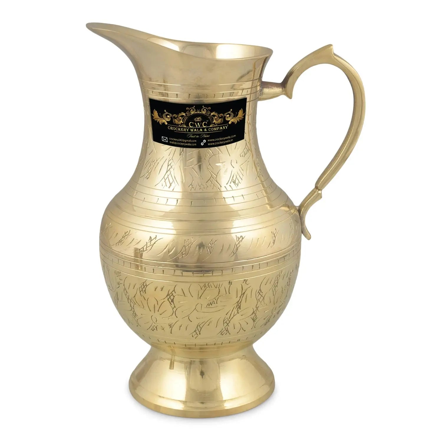 Pure Brass Embossed Design Mughlai Style Jug Pitcher Jar for Storing Serving Water 1050 ml - CROCKERY WALA AND COMPANY