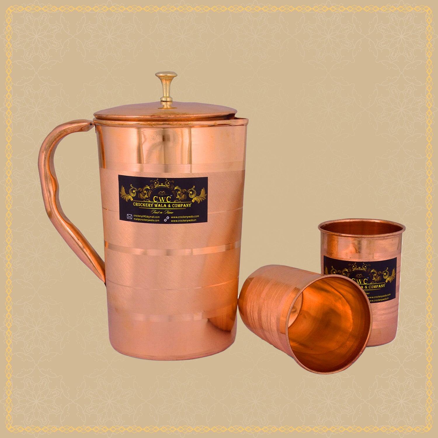 PURE COPPER JUG AND GLASS SET