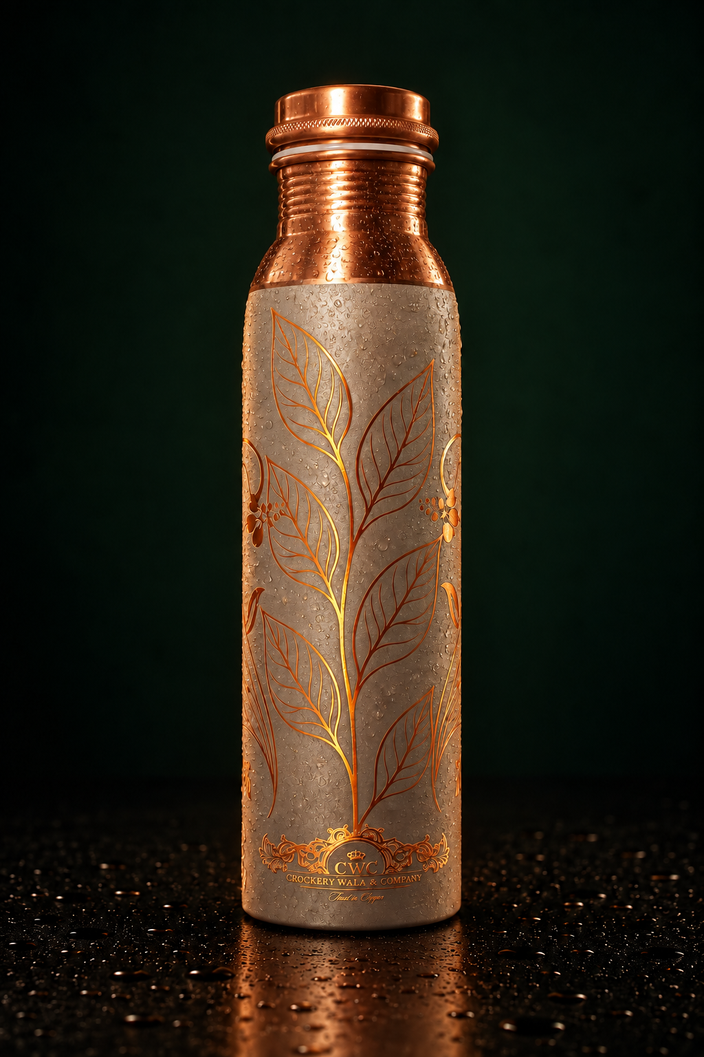 Crockerywala Pure Copper Water Bottle- The Elixir Leaf