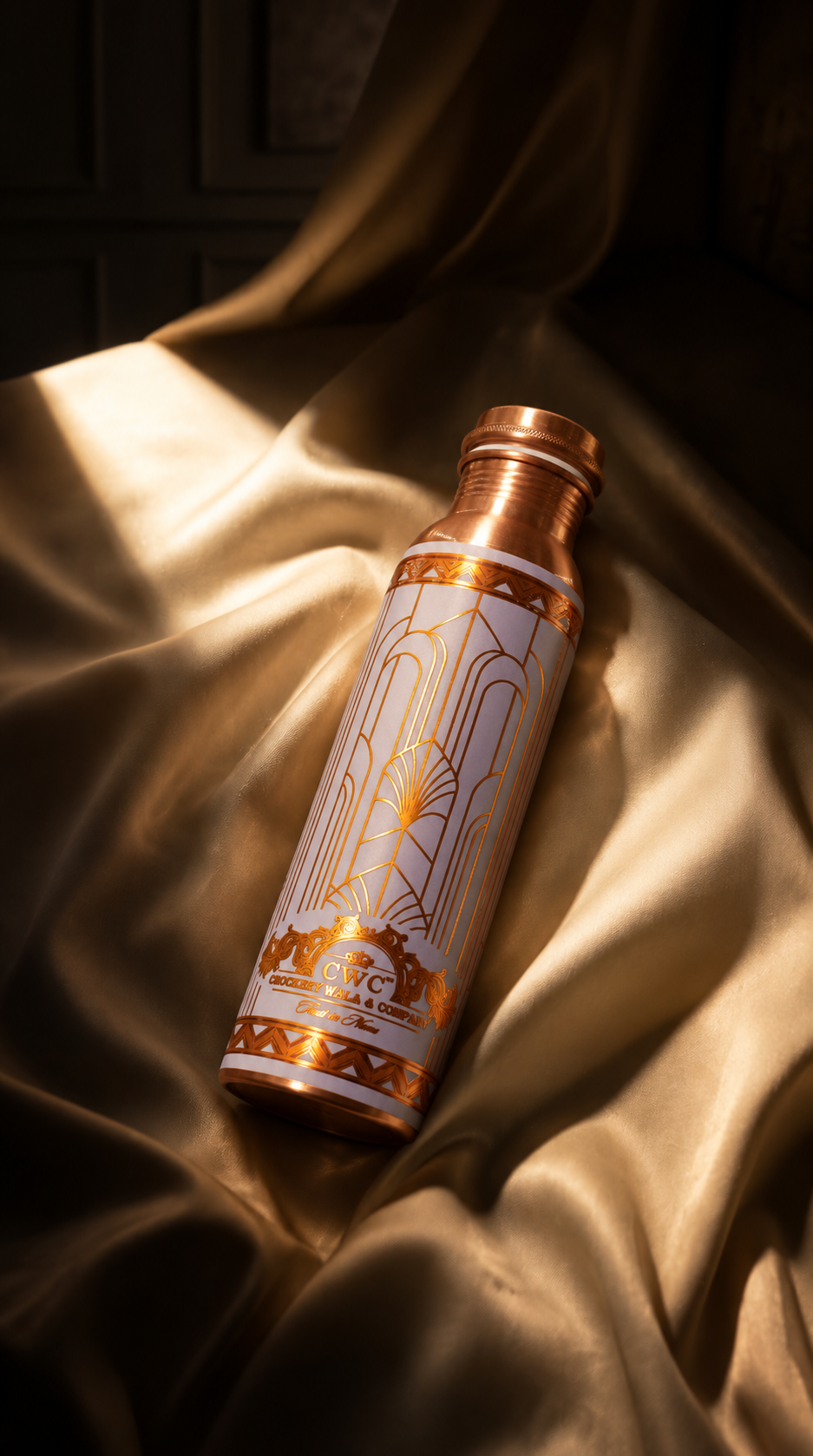 Crockerywala Ivory Deco Geometric Pure Copper Water Bottle