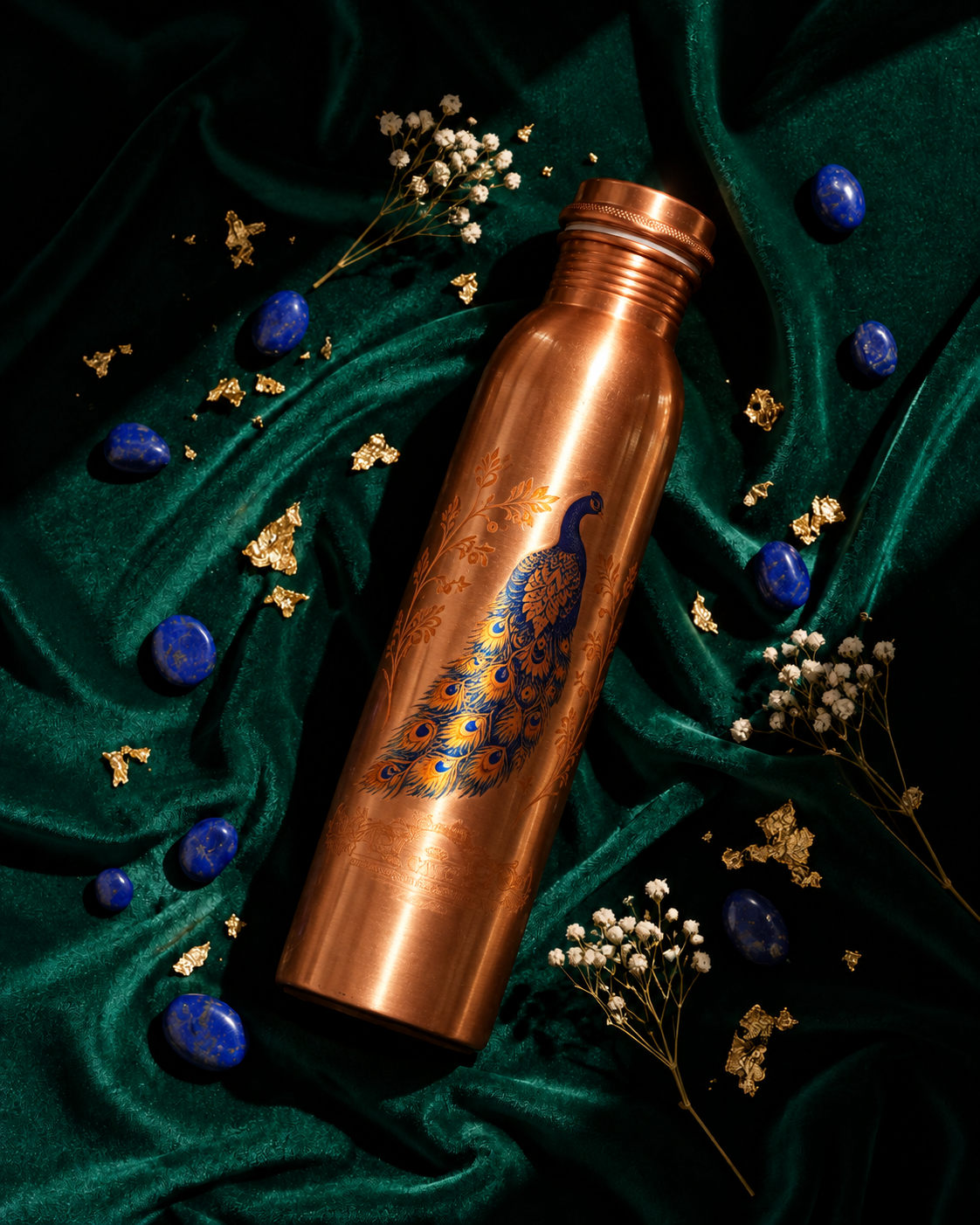 Crockerywala Royal Peacock Pure Copper Water Bottle