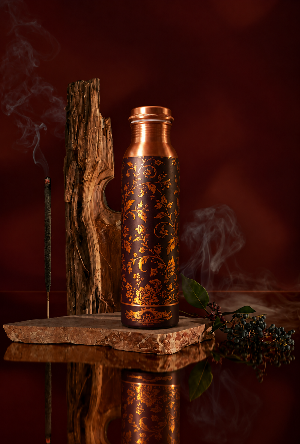 Crockerywala Majestic Vine Pure Copper Water Bottle