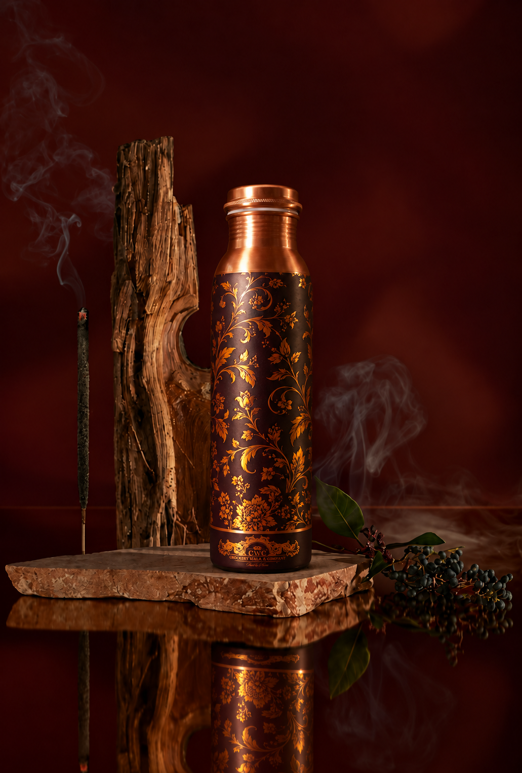 Crockerywala Majestic Vine Pure Copper Water Bottle