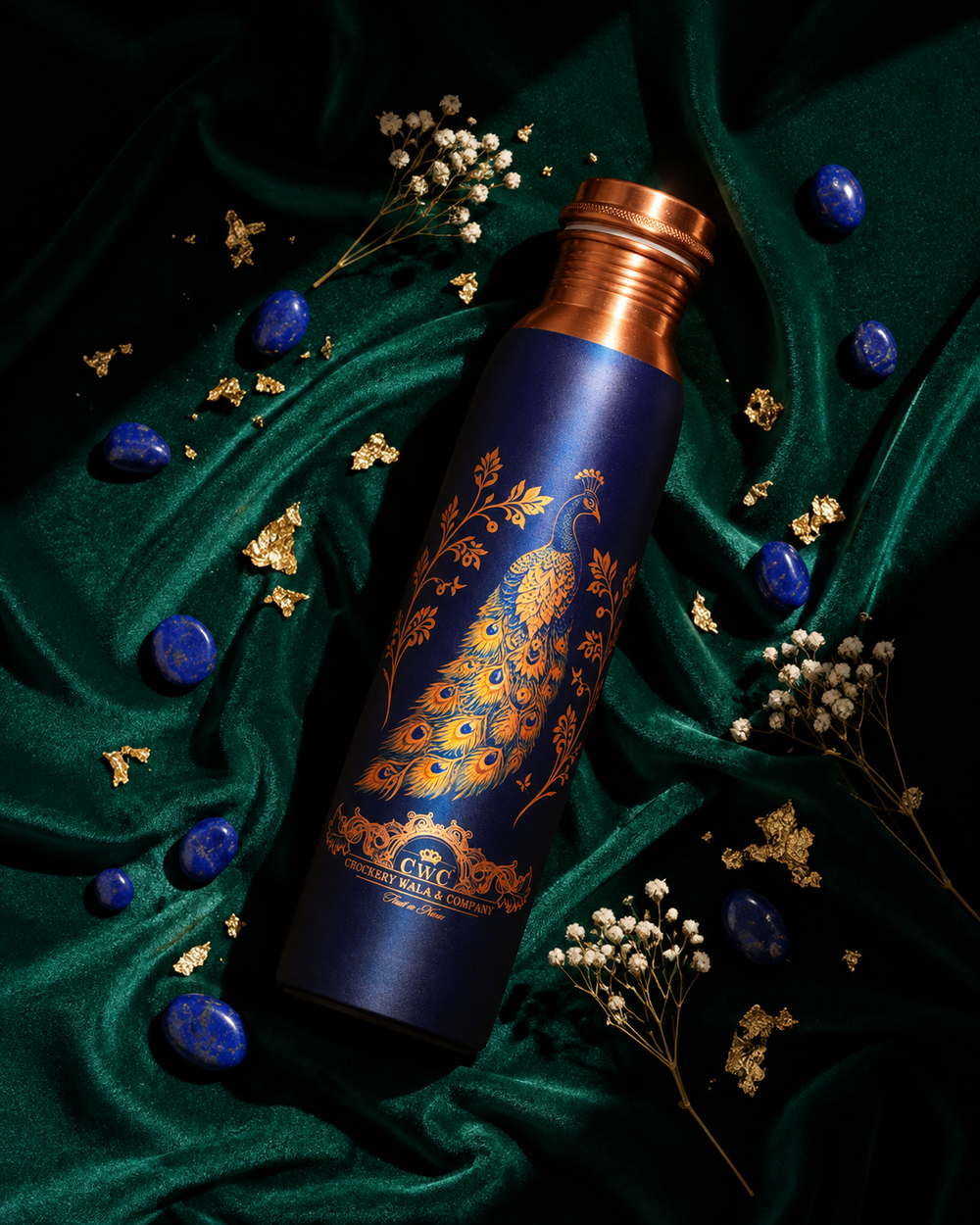 Crockerywala Royal Peacock Blue Copper Bottle