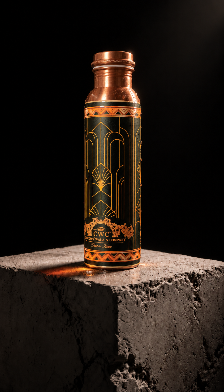Crockerywala Emerald Art Deco Pure Copper Water Bottle