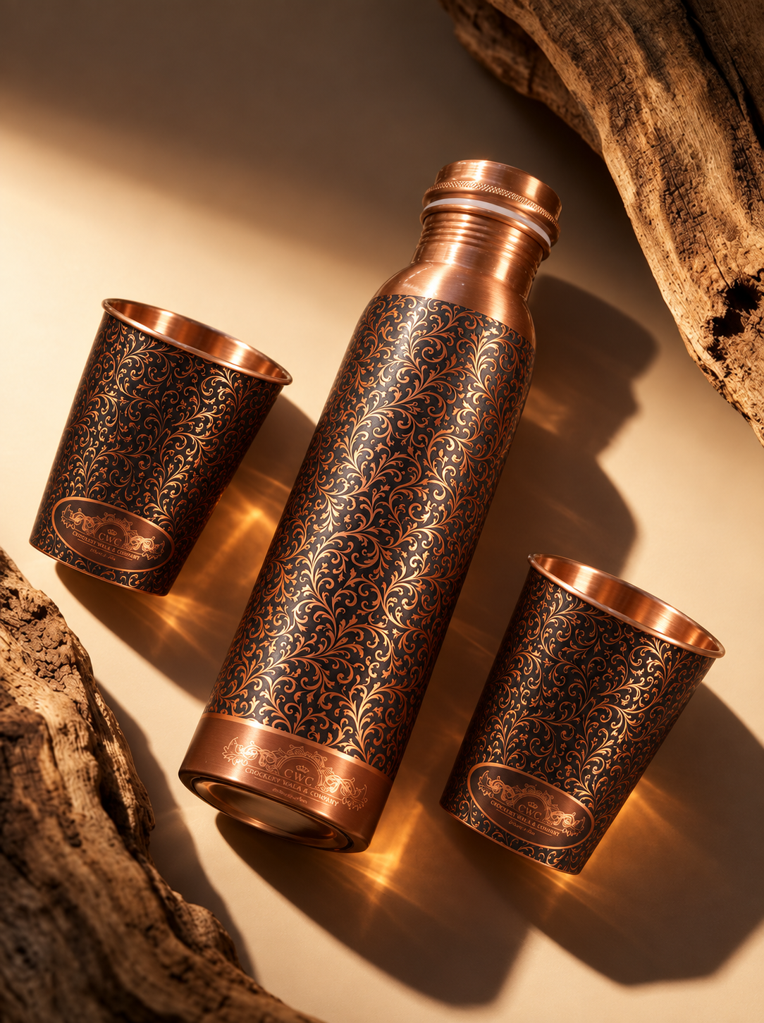 Crockerywala Pure Copper Royal Antique Bottle Set