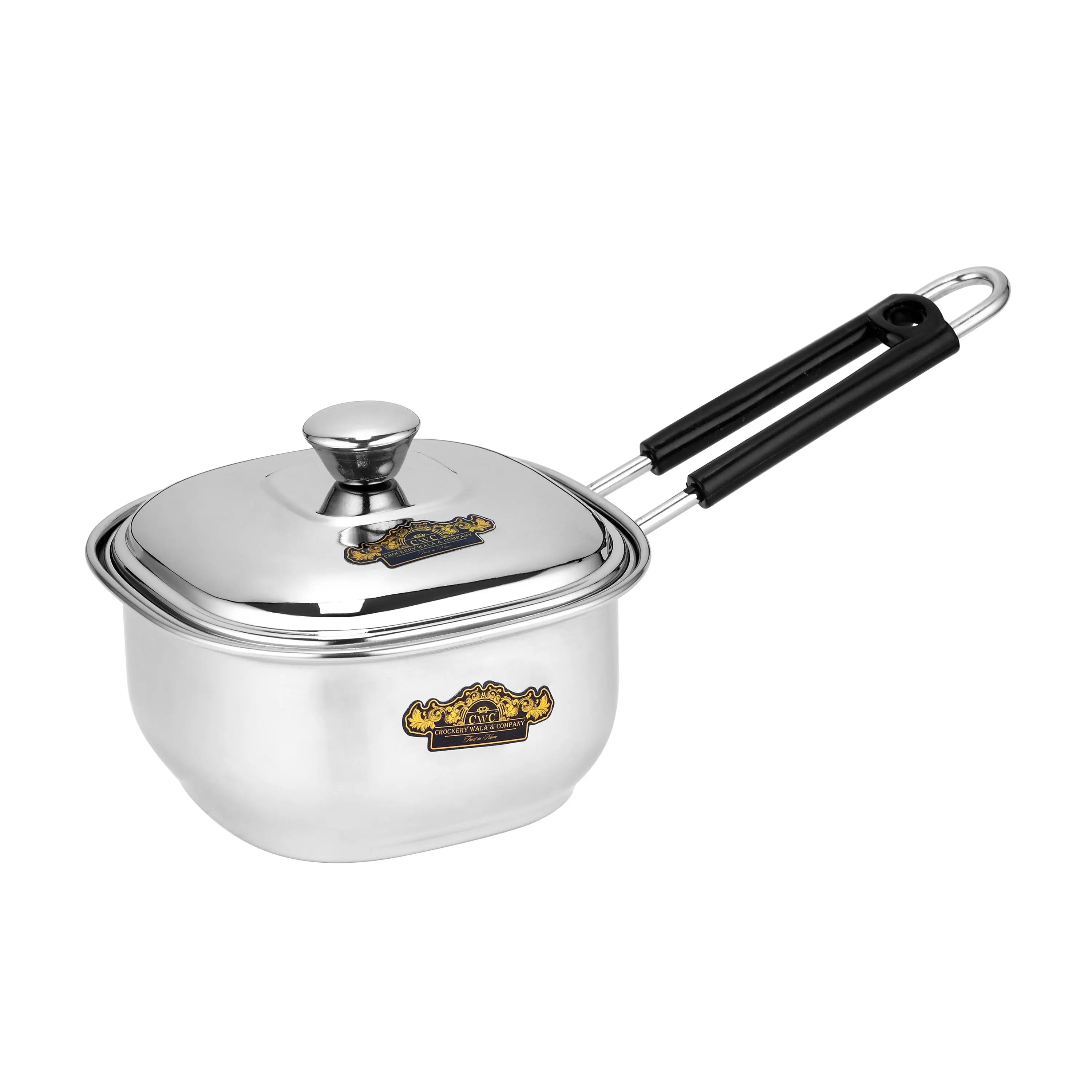 STAINLESS STEEL SQUARE BELLY SAUCE PAN WITH LID - CROCKERY WALA AND COMPANY 