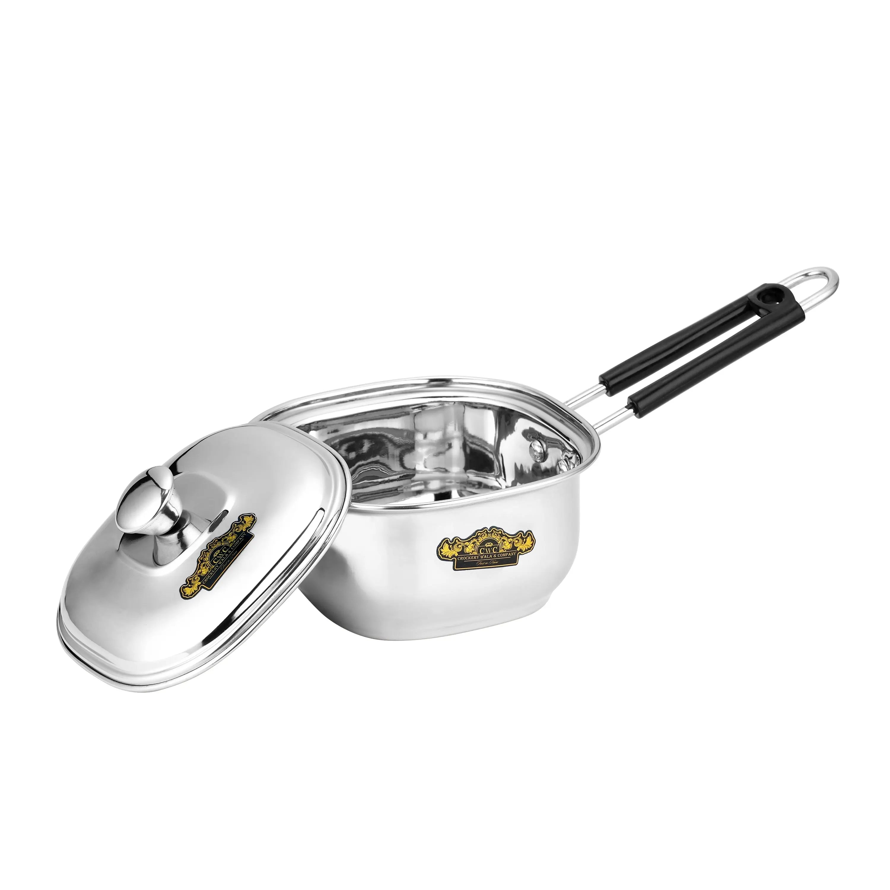 STAINLESS STEEL SQUARE BELLY SAUCE PAN WITH LID - CROCKERY WALA AND COMPANY 