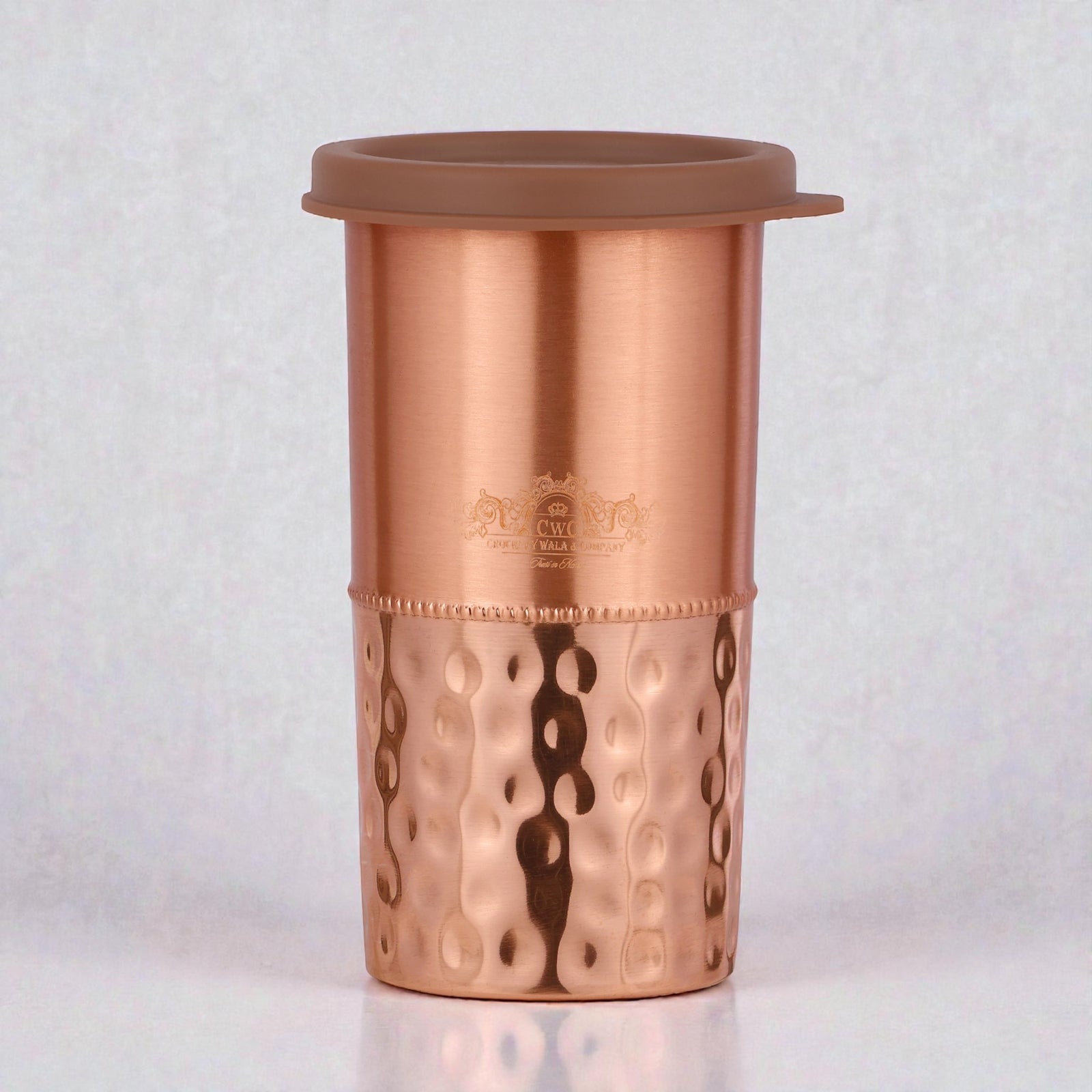 Pure Copper Half Hammered Tumbler with Lid 500ML