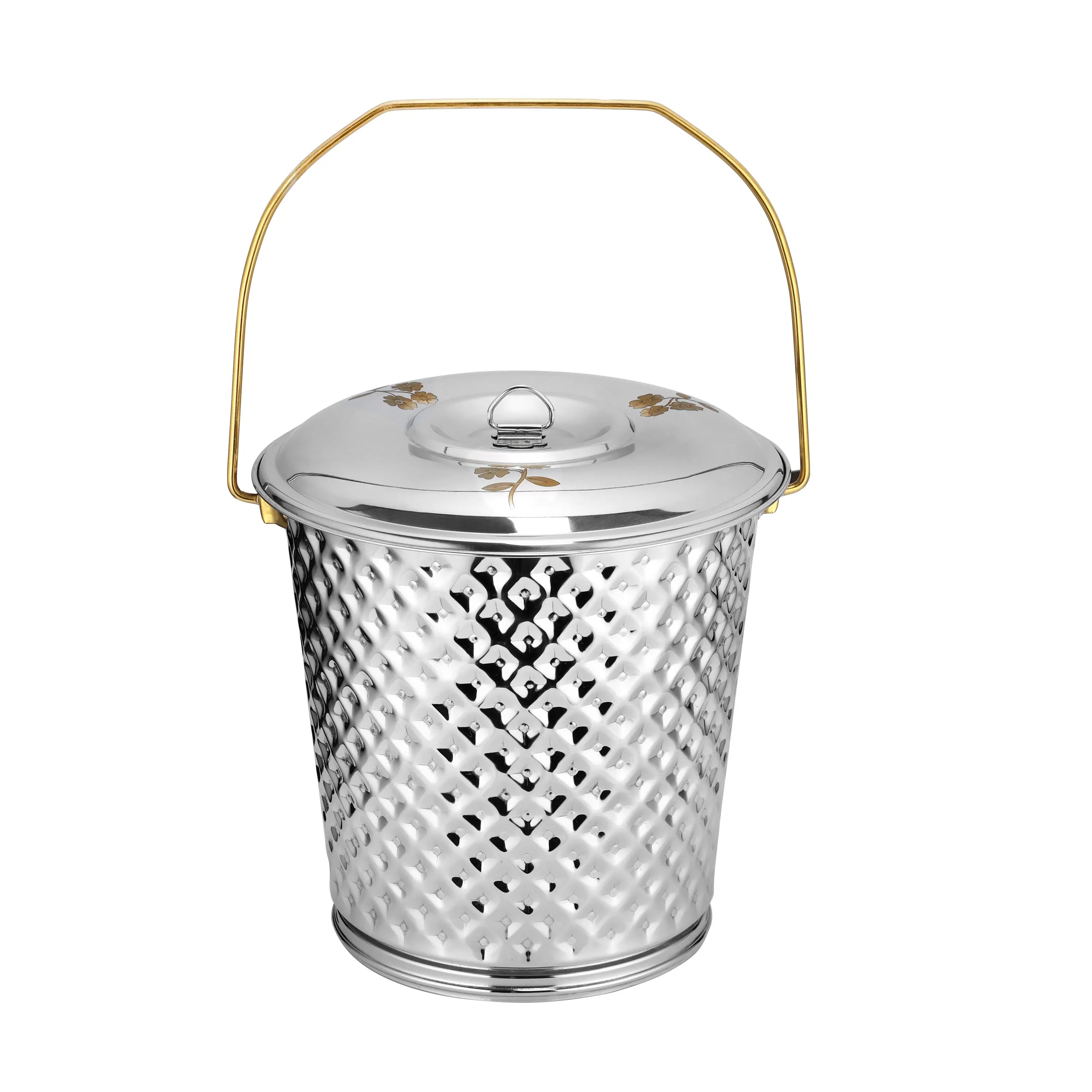 STAINLESS STEEL PVD GOLD DIAMOND BUCKET WITH LID - CROCKERY WALA AND COMPANY 