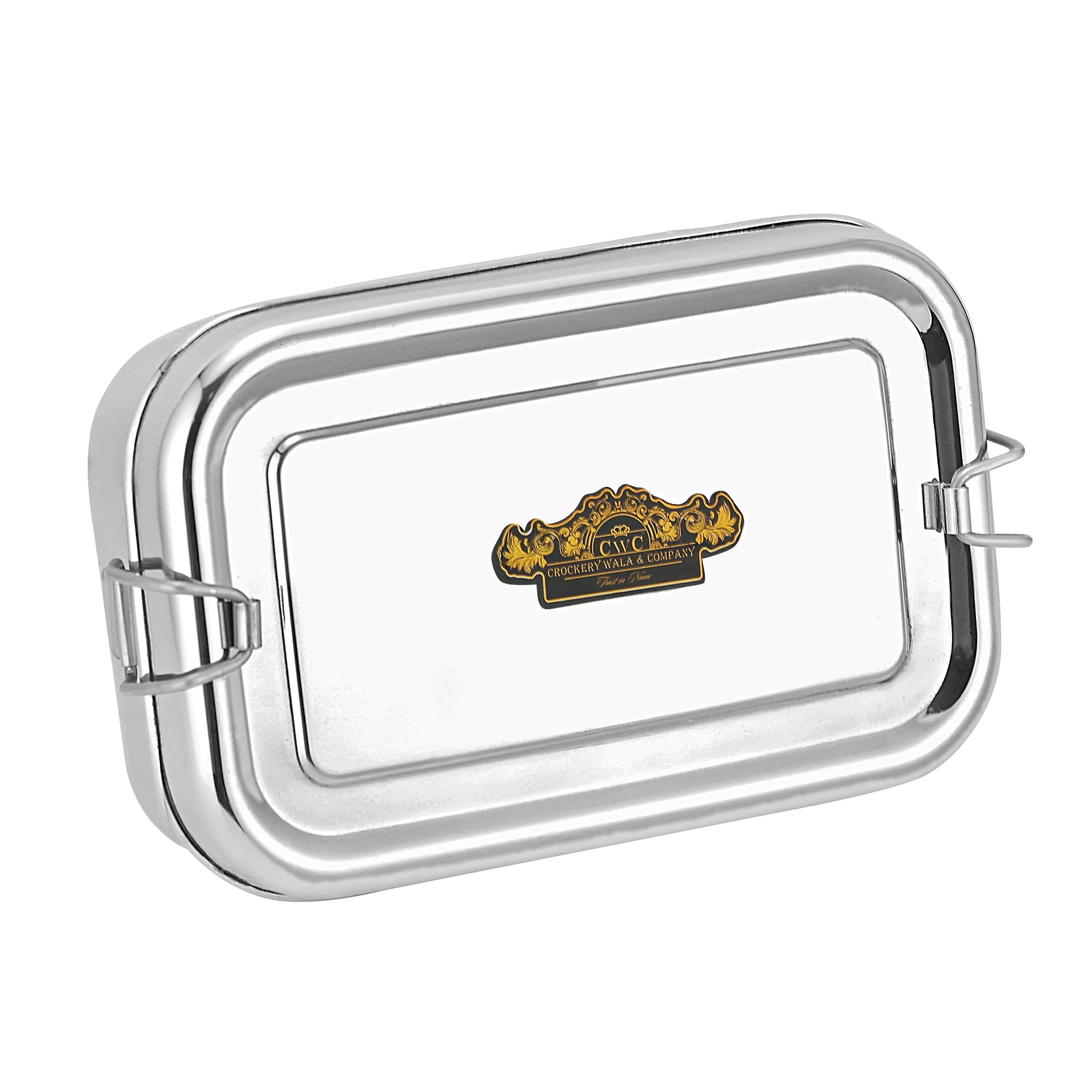 STAINLESS STEEL RECTANGLE LUNCH BOX WITH DABBI - CROCKERY WALA AND COMPANY 