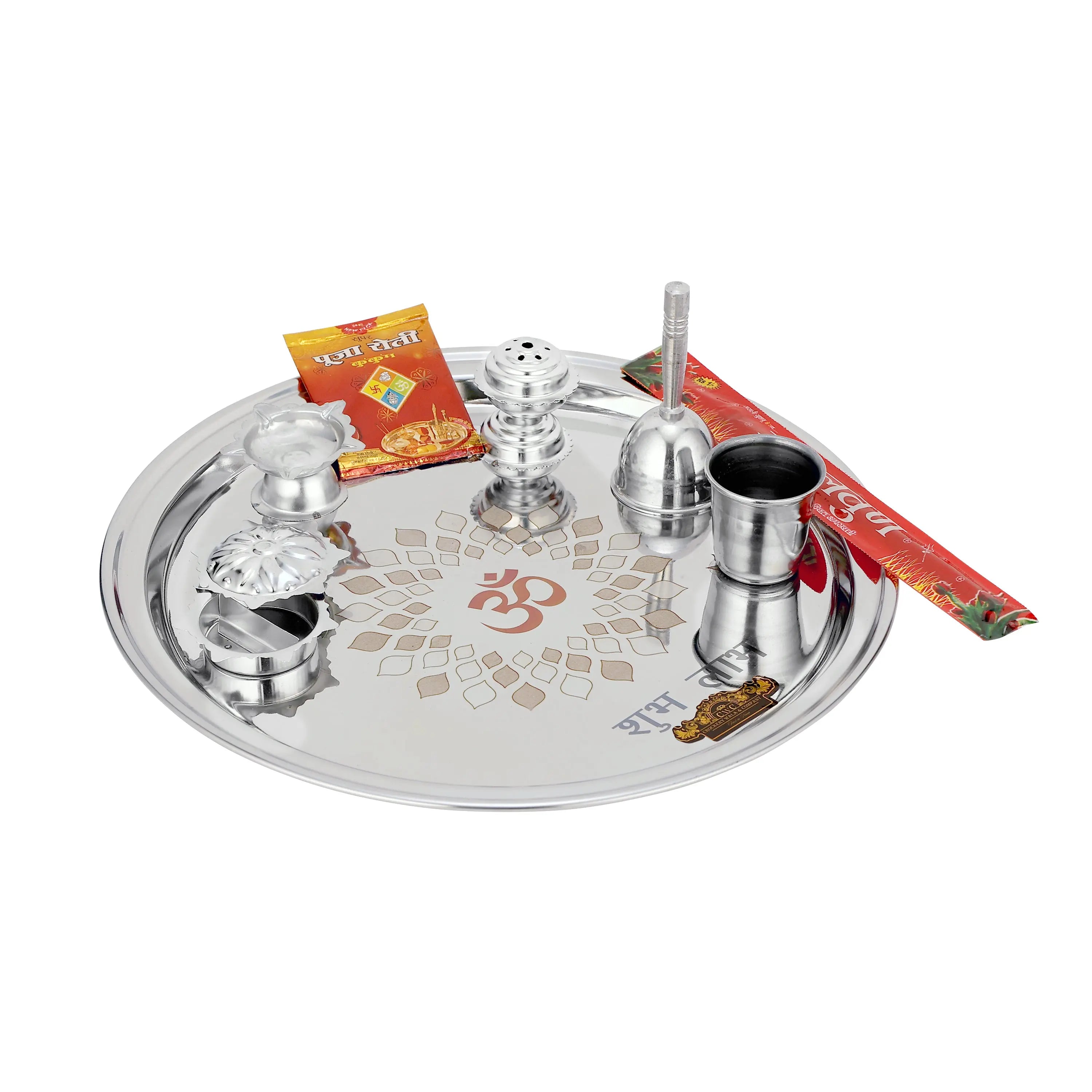 STAINLESS STEEL POOJA THALI SET WITH GHANTI - CROCKERY WALA AND COMPANY 