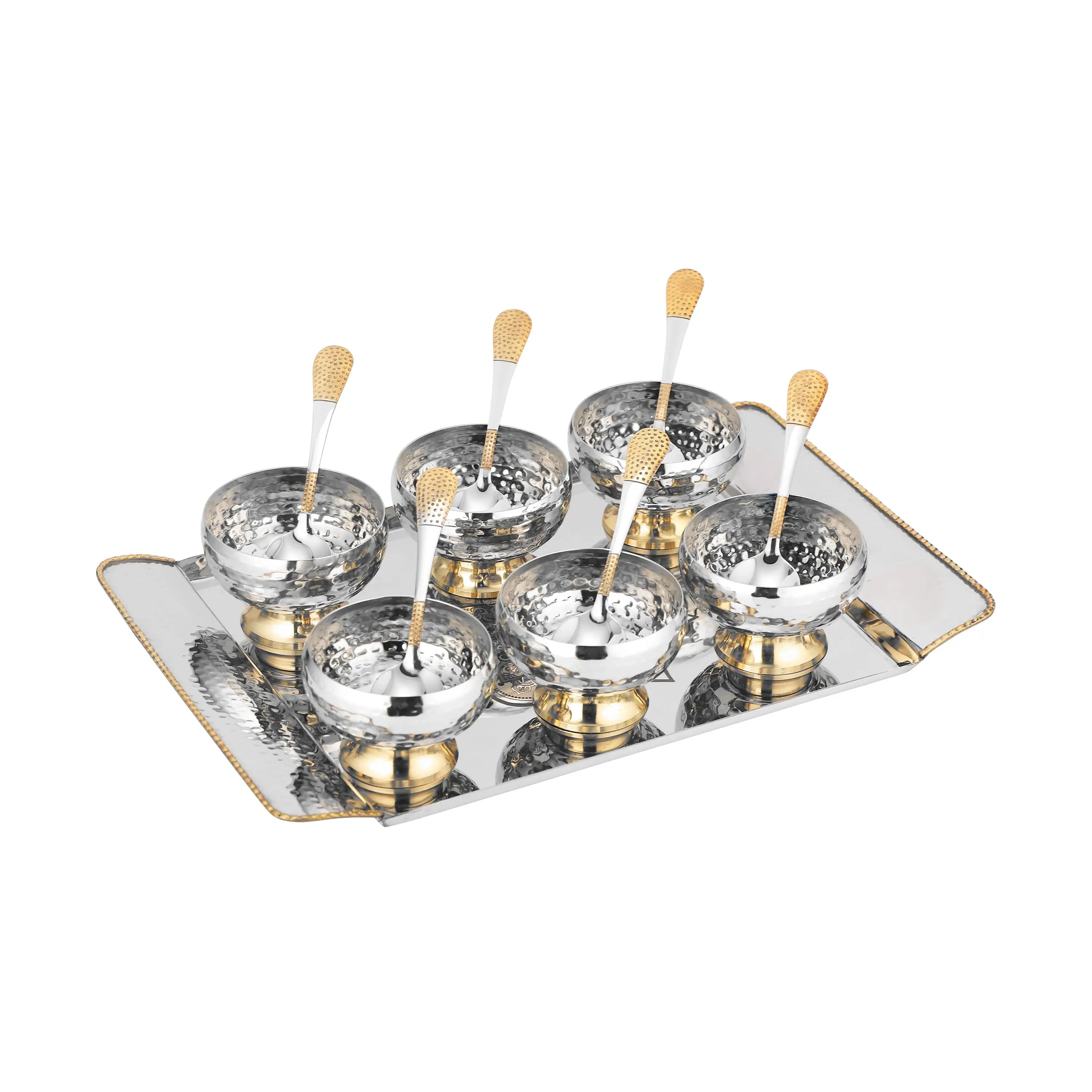 STAINLESS STEEL ICE CREAM SET WITH TRAY & SPOON TWO TONE - CROCKERY WALA AND COMPANY 