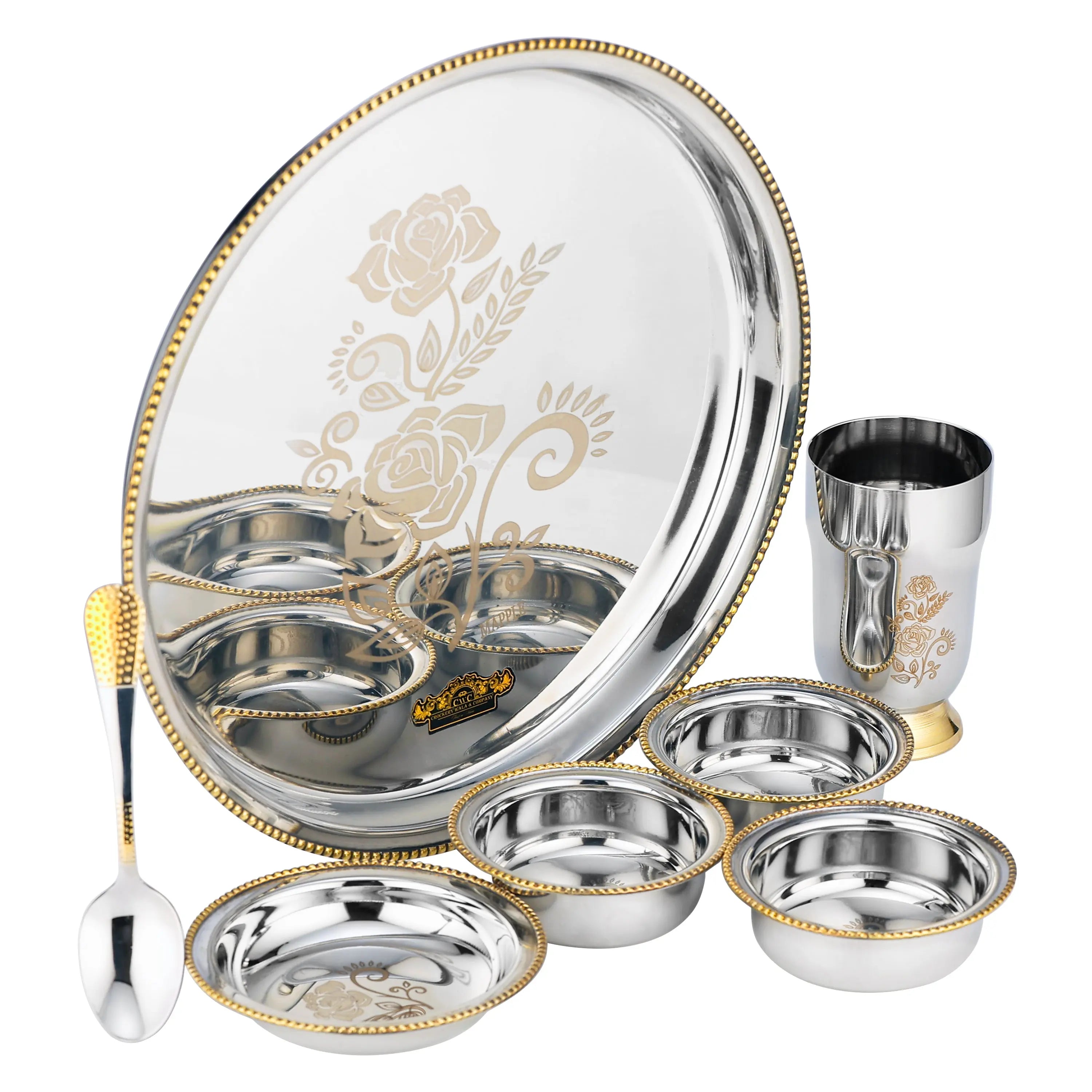 STAINLESS STEEL THALI SET TWO TONE ROUND - CROCKERY WALA AND COMPANY 