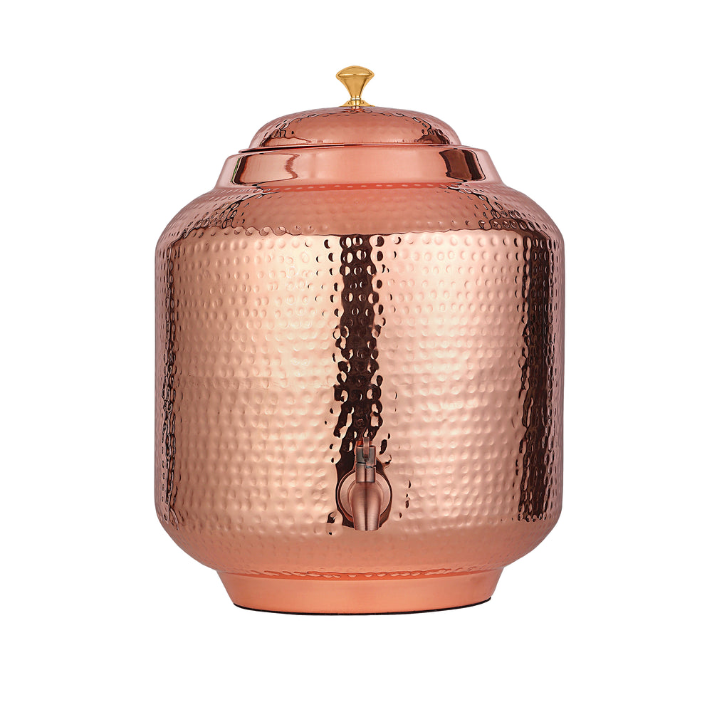 Copper Water Dispenser Pot Matka  With Tap Hammered Finish - Pure Copper