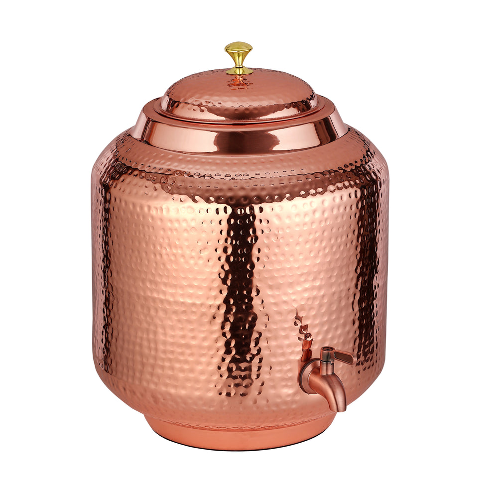 Copper Water Dispenser Pot Matka  With Tap Hammered Finish - Pure Copper