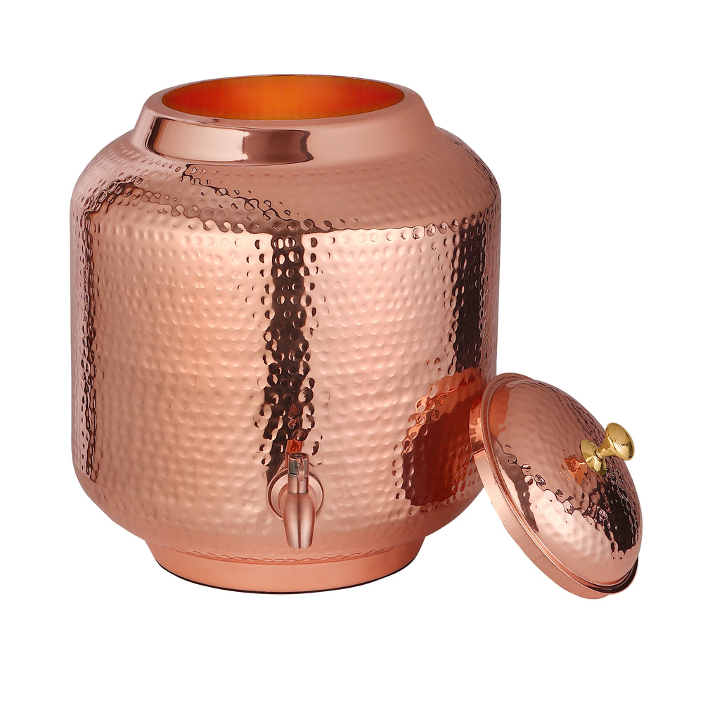 Copper Water Dispenser Pot Matka  With Tap Hammered Finish - Pure Copper