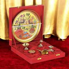 Brass Peacock Pooja Thali Set With Velvet Box Gift CROCKERY WALA AND COMPANY