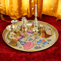 Brass Peacock Pooja Thali Set With Velvet Box Gift CROCKERY WALA AND COMPANY