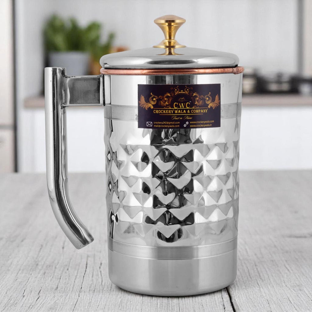 Copper Steel Jug Pitcher For Serving Water Diamond Look Crockery Wala And Company Ltd